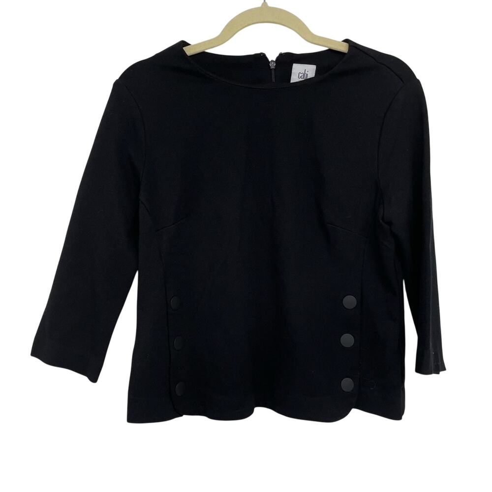 Cabi Black 3/4 Sleeve Semi Cropped Blouse Womens M Preppy Whimsigoth Shirt